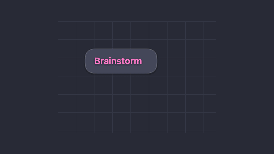 Brainstorm creating child and sibling nodes in a Dracula dark theme